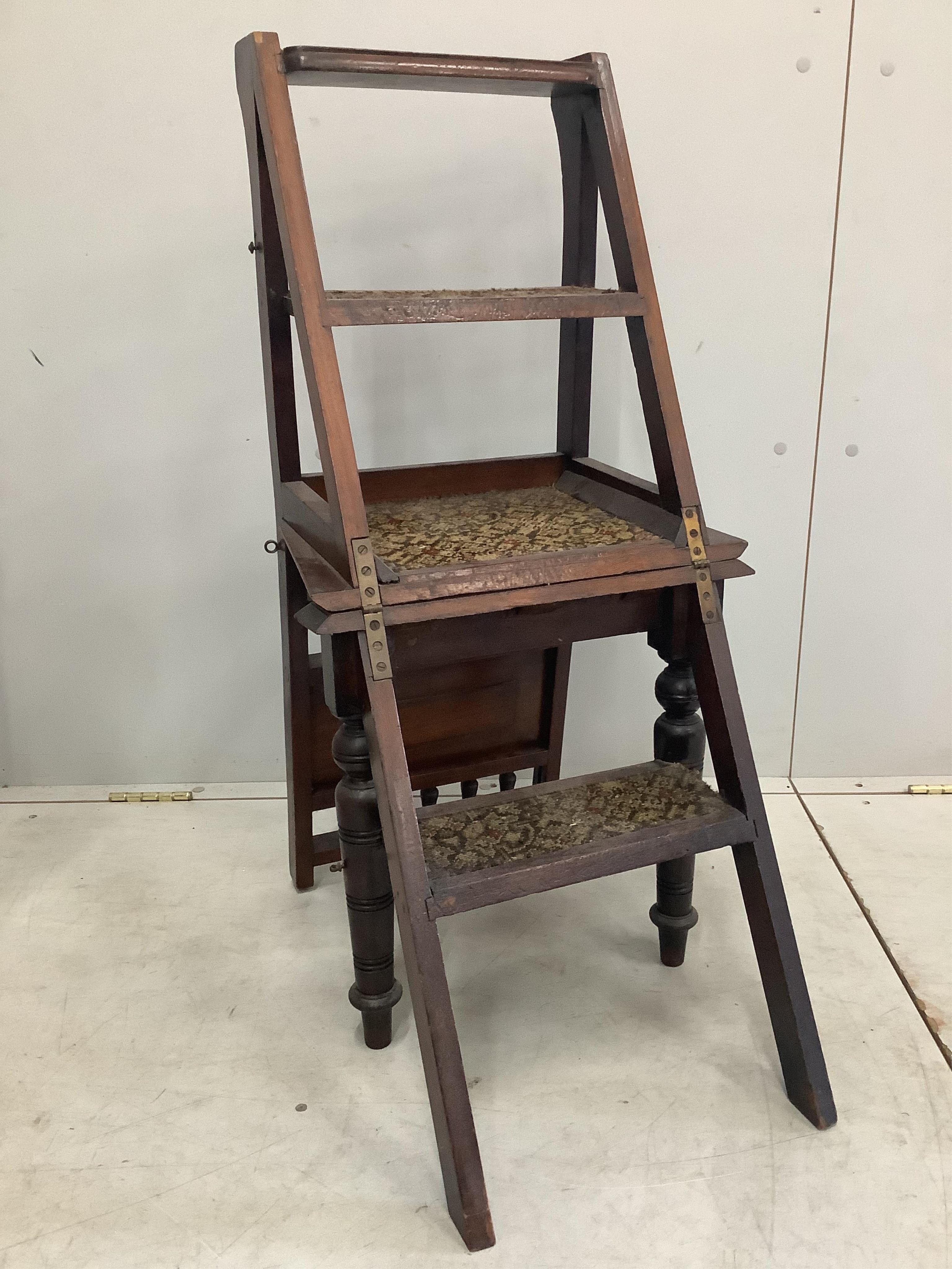 A late Victorian mahogany metamorphic library chair, width 42cm, height 89cm. Condition - fair